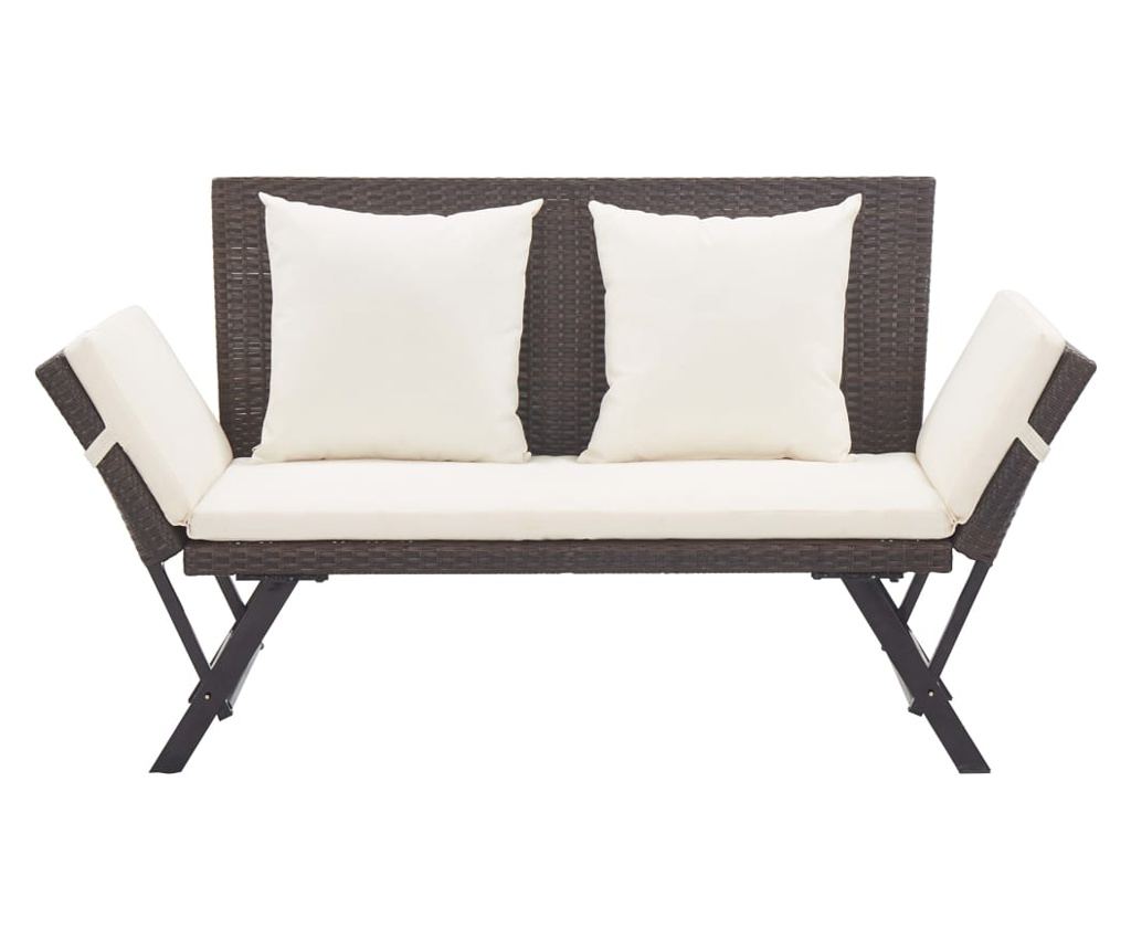 Vrtna klupa s jastucima, smeđa, 176 cm, poliratan - 2