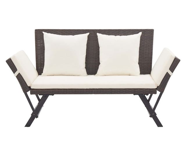 Градинска пейка с възглавници, кафява, 176 см, полиратан