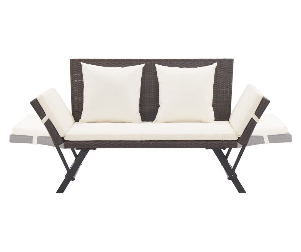 Vrtna klupa s jastucima, smeđa, 176 cm, poliratan - 5