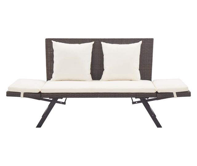 Градинска пейка с възглавници, кафява, 176 см, полиратан