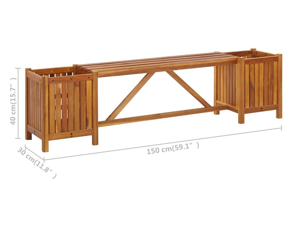 Vrtna klupa s 2 žardinjere, 150x30x40 cm, akacijevo drvo - 5