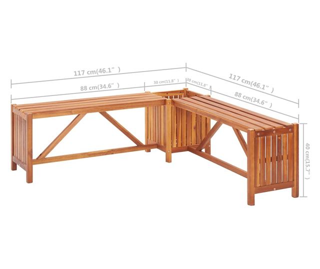 Kutna vrtna klupa s cvjetnjakom, 117x117x40 cm, akacija