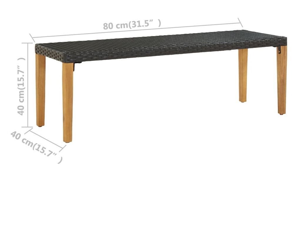 Vrtna klupa, crna, 80 cm, poliratan - 5