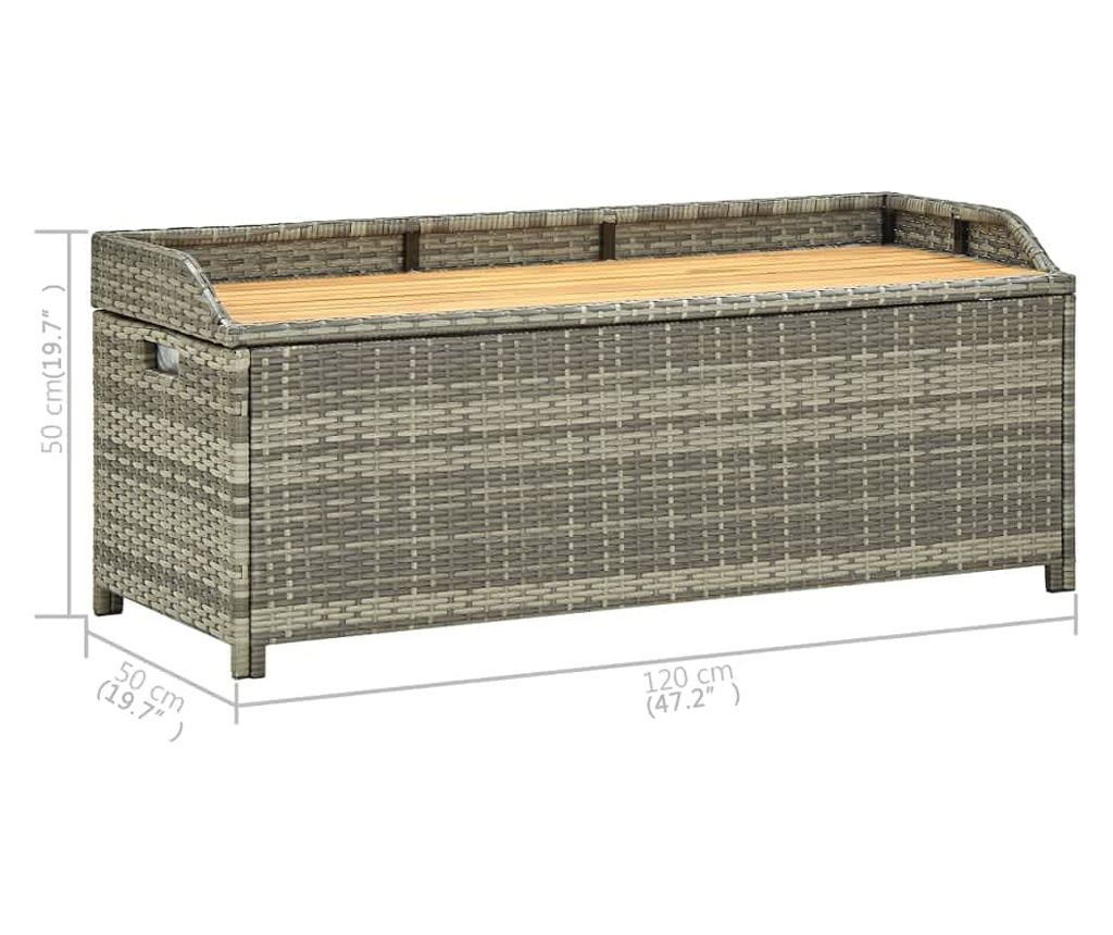 Banka na uskladnenie do záhrady, šedá, 120 cm, polyratan - 8