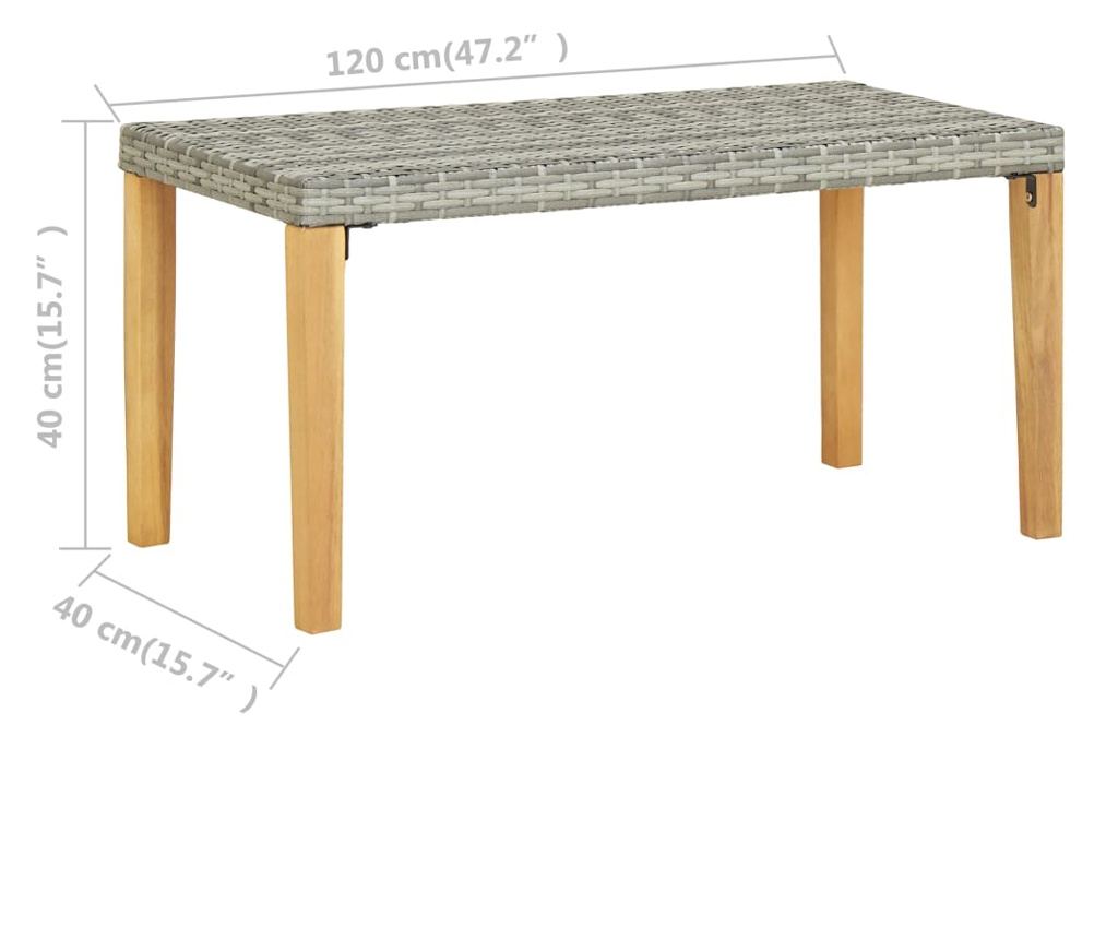 Vrtna klupa, siva, 120 cm, poliratan i bagremovo drvo - 6