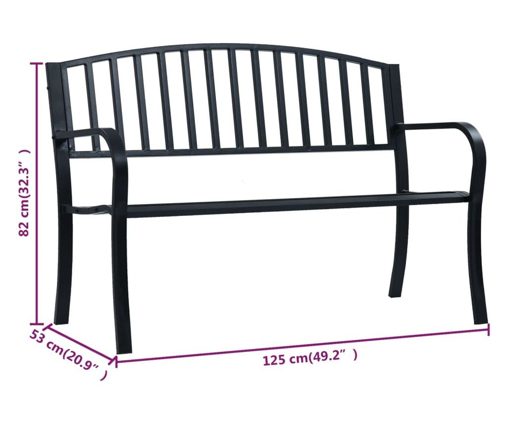 Vrtna klupa, crna, 125 cm, čelik - 7