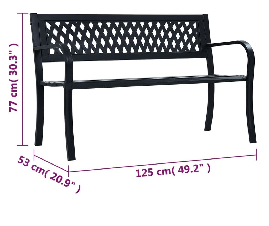 Vrtna klupa, crna, 125 cm, čelik - 8