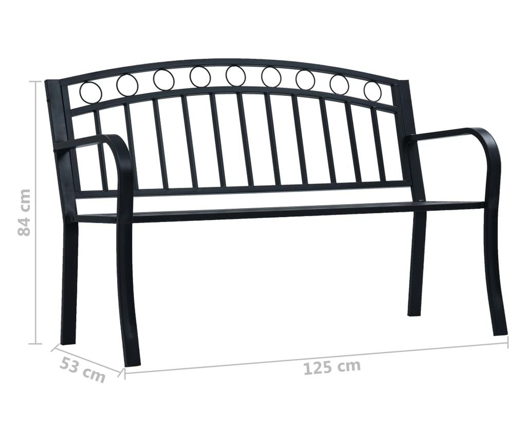 Vrtna klupa, crna, 125 cm, čelik - 8