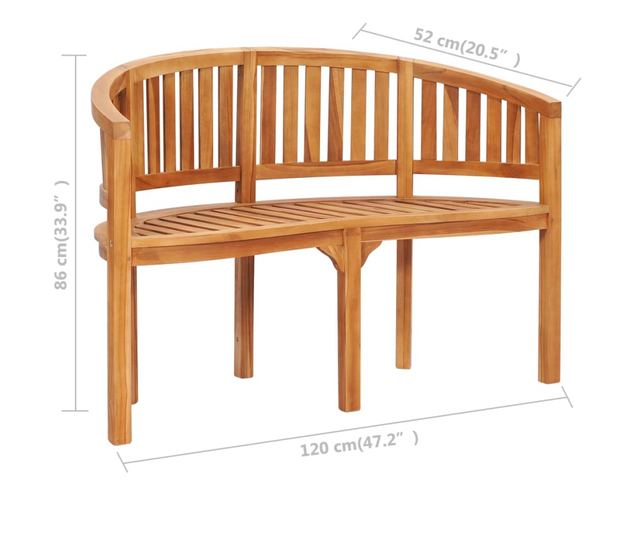 Klupa u obliku banane, 120 cm, masivno tikovo drvo