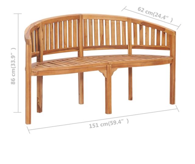 Klupa u obliku banane, 151 cm, masivno tikovo drvo