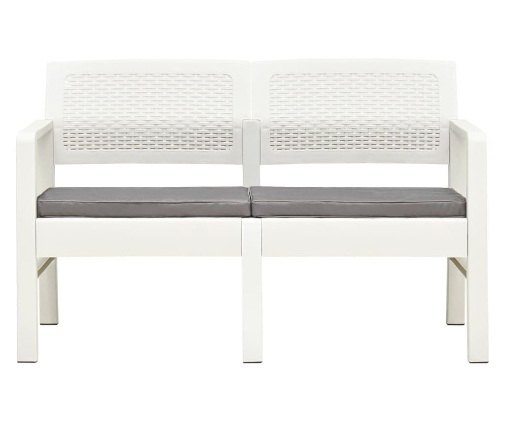 Vrtna klupa s 2 sjedala s jastucima, bijela, 120 cm, plastika - 2