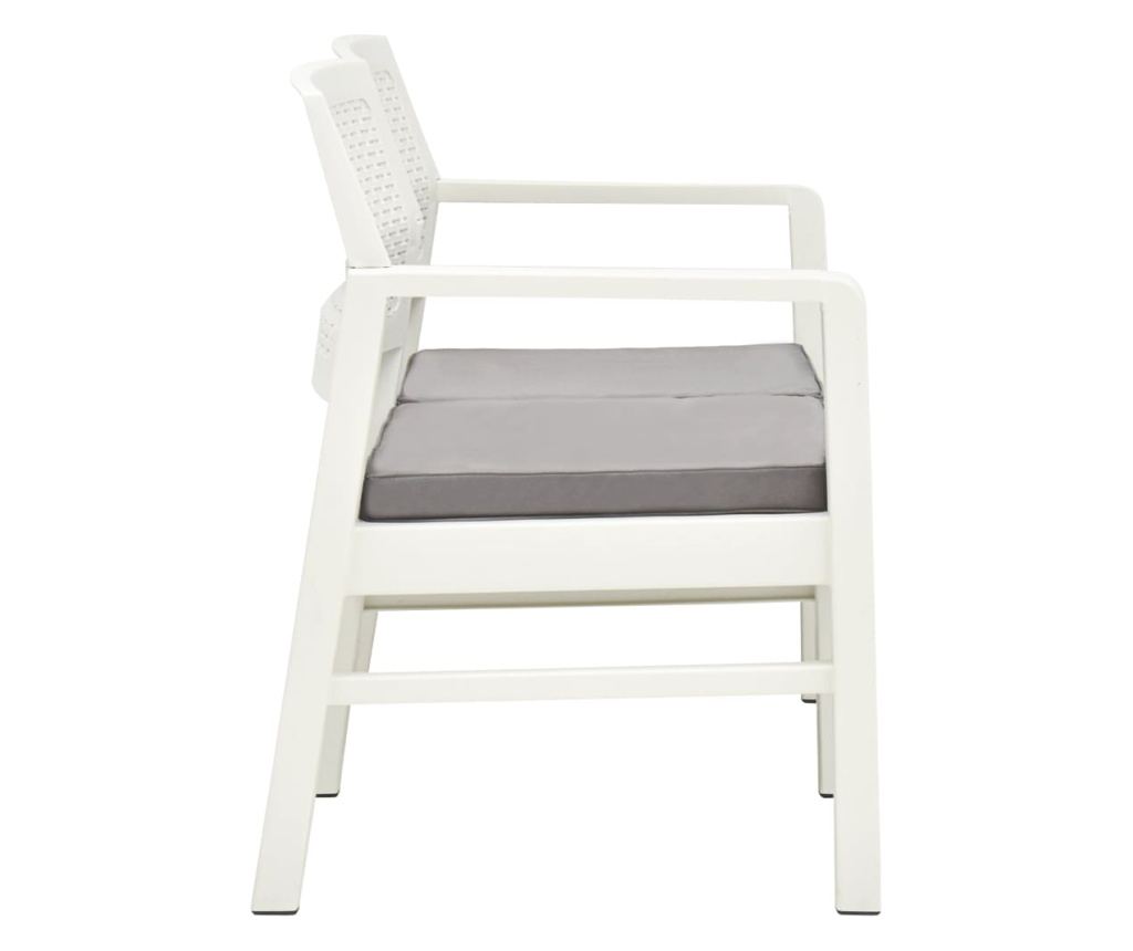 Vrtna klupa s 2 sjedala s jastucima, bijela, 120 cm, plastika - 3