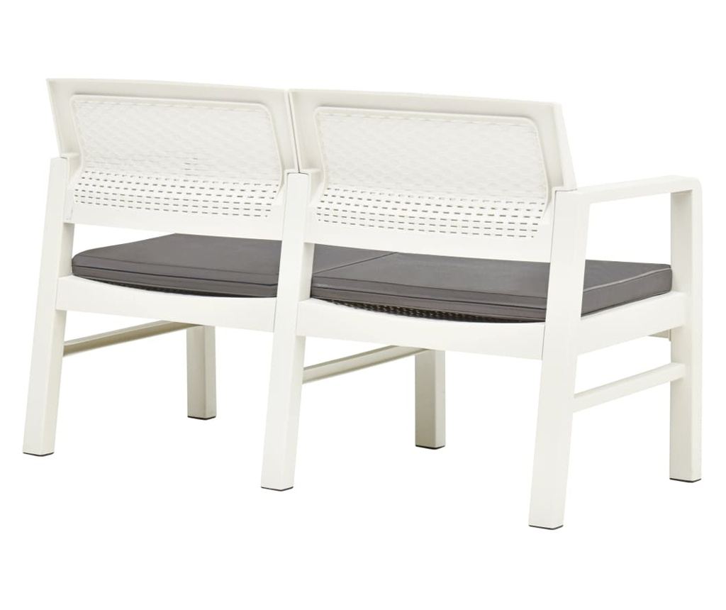 Vrtna klupa s 2 sjedala s jastucima, bijela, 120 cm, plastika - 4