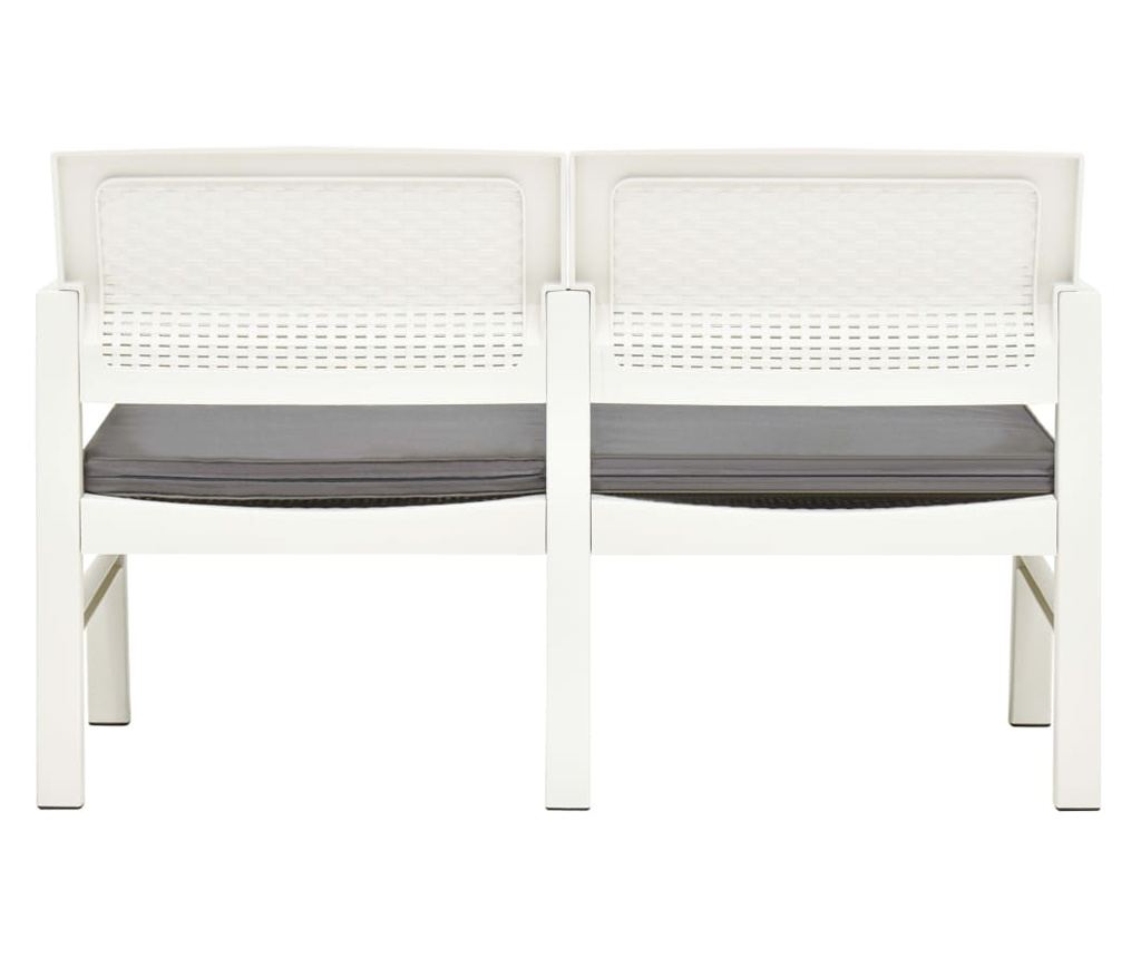 Vrtna klupa s 2 sjedala s jastucima, bijela, 120 cm, plastika - 5