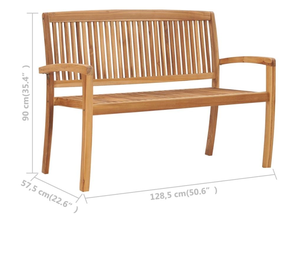Vrtna klupa koja se može slagati, 2 mjesta, 128,5 cm, masivno tikovo drvo - 6