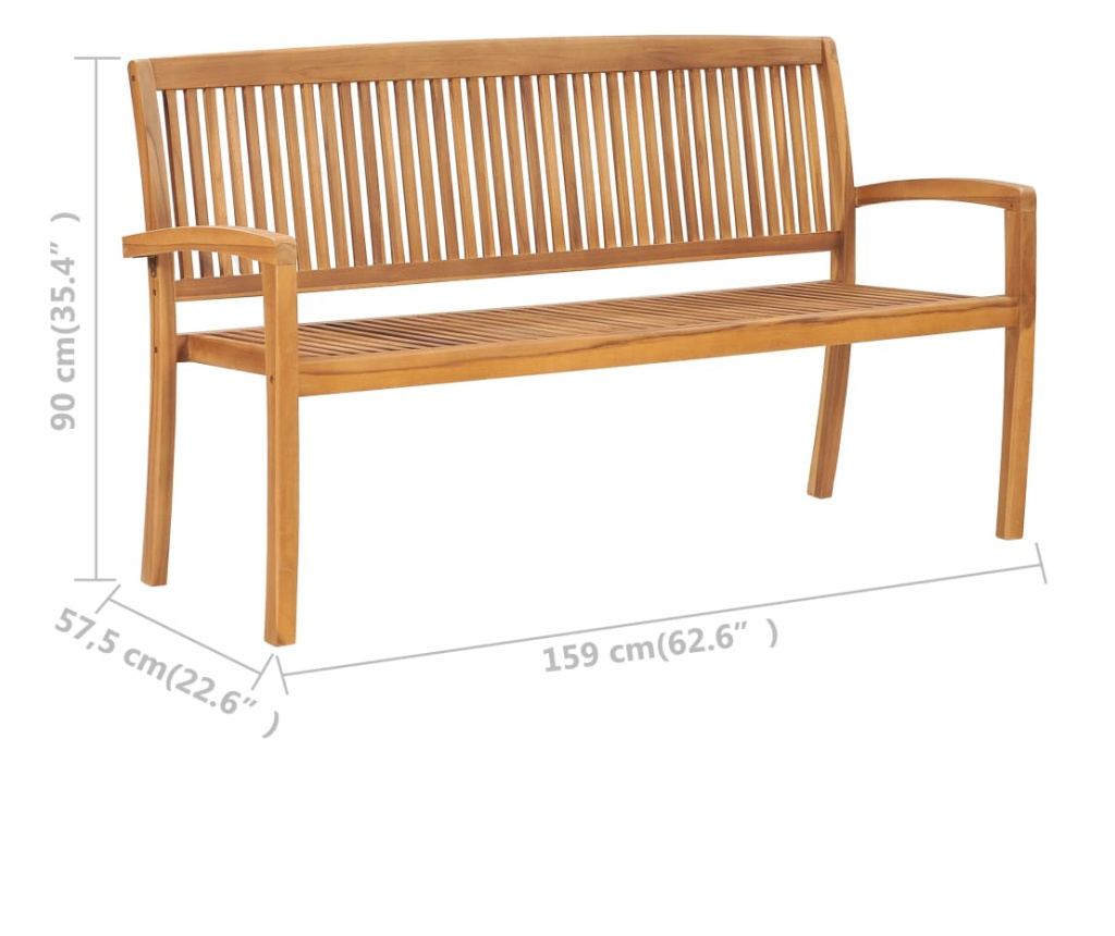 Vrtna klupa koja se može slagati, 3 mjesta, 159 cm, masivno tikovo drvo - 6