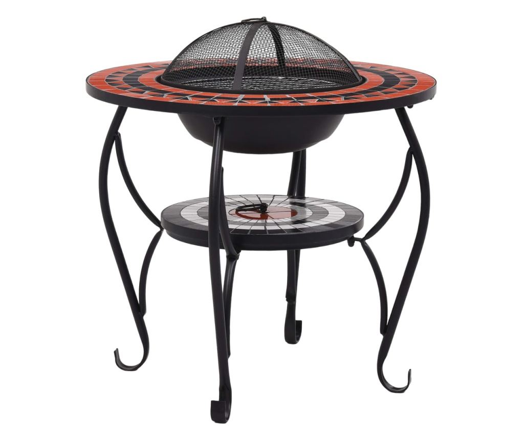 Stol s vatrom, mozaik, crvena i bijela, 68 cm, keramika - 2