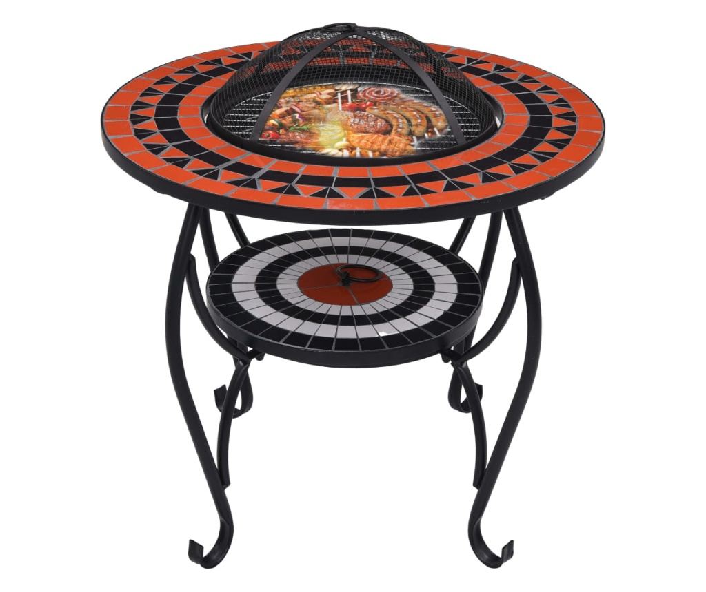 Stol s vatrom, mozaik, crvena i bijela, 68 cm, keramika - 3