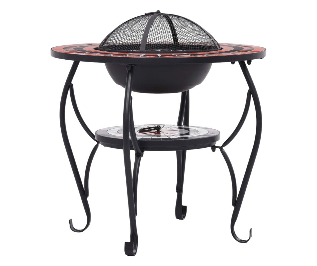 Stol s vatrom, mozaik, crvena i bijela, 68 cm, keramika - 5