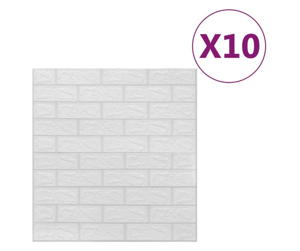 3D samoljepljive zidne ploče, 10 kom, bijele, s uzorkom cigle - 2