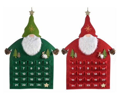 Set od 2 adventska božićna tekstilna kalendara crveno zeleni 46x68 cm