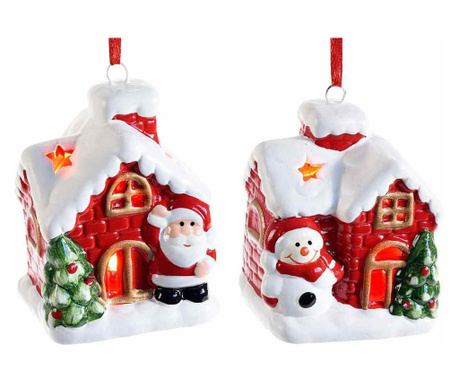 Set od 2 božićna ukrasa Keramičke kućice s LED rasvjetom 5,5x5x7 cm