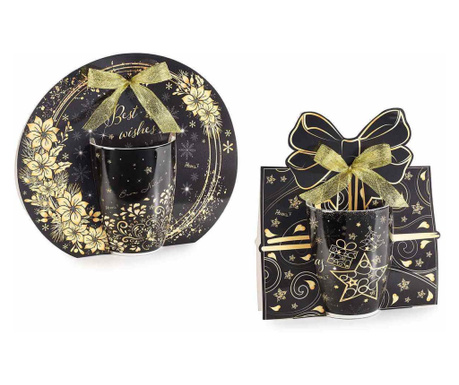 Set od 2 crno-zlatne porculanske božićne Black Chic šalice 8x10,5 cm, 350 ml