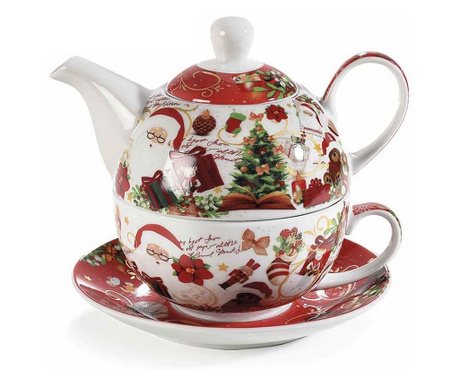 Božićni porculanski set šalica i čajnik 16x10,5x14 cm, 370 ml, 10,5x5,5 cm, 240 ml