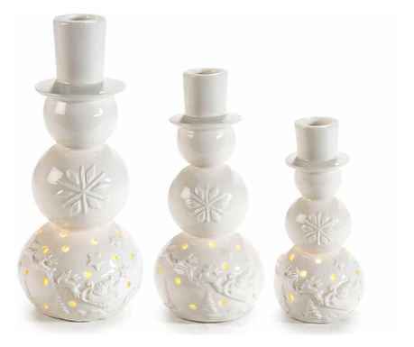 Set od 3 bijela porculanska svijećnjaka s LED-om 11x25 cm, 9,5x20,5 cm, 8x16,5 cm