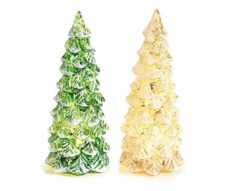 2 db üveg karácsonyfa készlet lámpákkal 9x21 cm