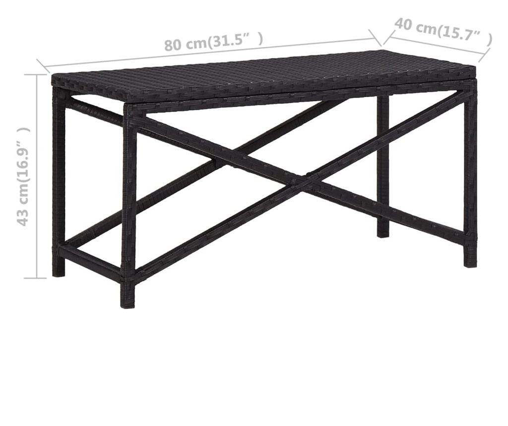 Vrtna klupa, crna, 80 cm, poliratan - 5