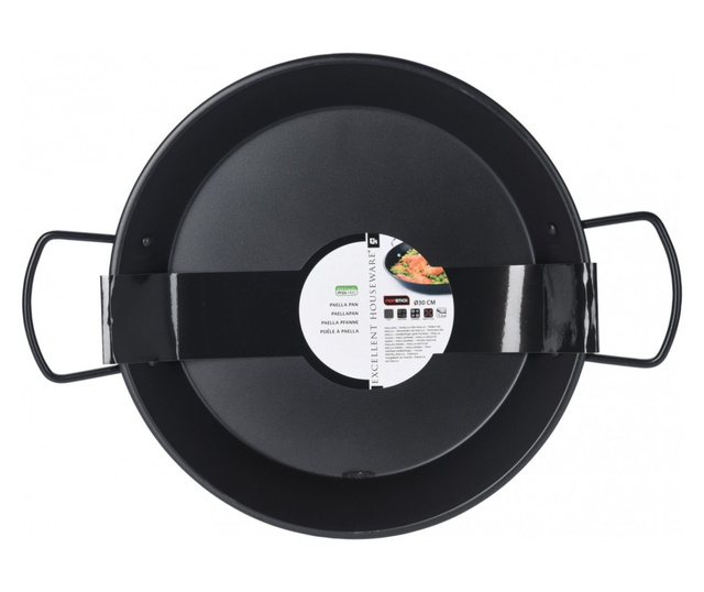 Paella serpenyő Excellent Houseware, szénacél, 30x3 centiméter, fekete