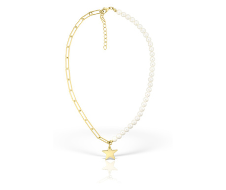 Colier perle mother of pearl, lant si steluta placate cu aur de 14K, 40 - 45 cm