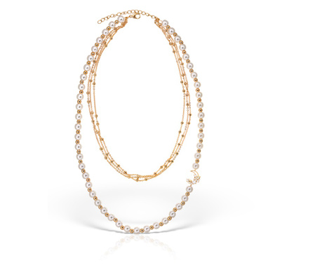 Colier placat cu aur, lariat cu perle si pandantiv semiluna cu stelute, Honey Pearls