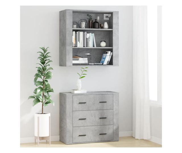 Висок шкаф, бетонно сив, инженерно дърво