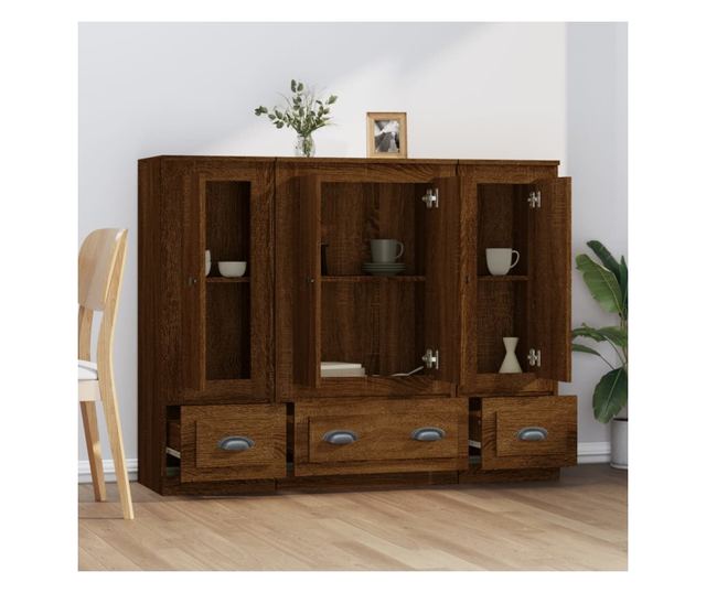 Високи шкафове, 3 бр, кафяв дъб, инженерно дърво