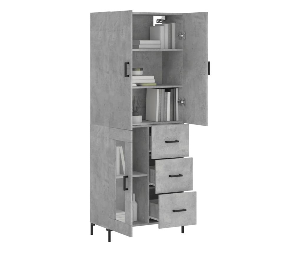 Visoka komoda betonsko siva 69,5x34x180 cm inženirski les - 3