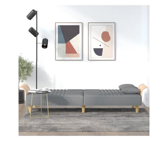 Kanapa rozkładana z podłokietnikami, jasnoszara, tekstylna