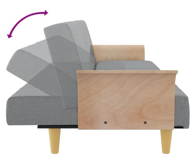 Kanapa rozkładana z podłokietnikami, jasnoszara, tekstylna