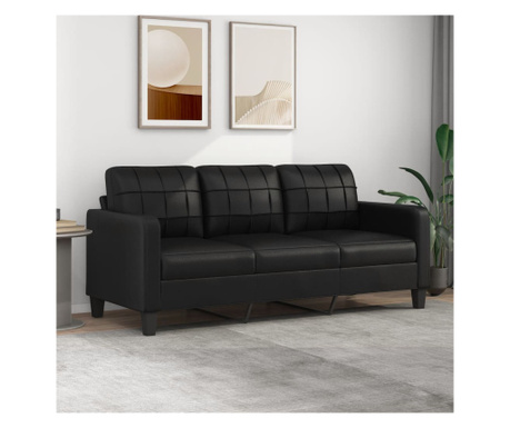 3-местен диван, черен, 180 см, еко кожа