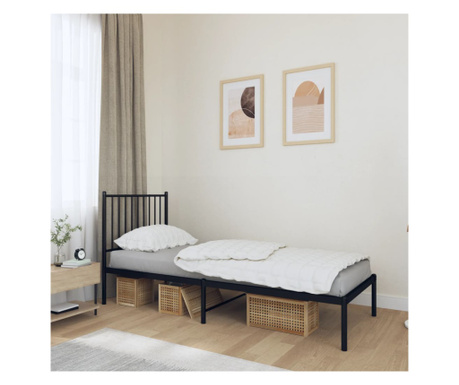 Метална рамка за легло с табла, черна, 75х190 см