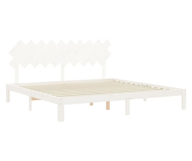 Рамка за легло с табла, бяла, 200x200 см, масивно дърво