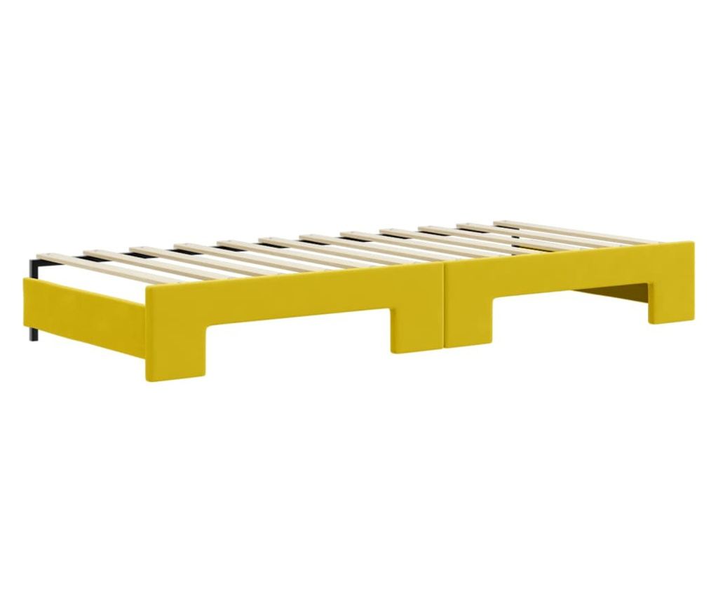 Daybed με επέκταση και στρώμα, Κίτρινο, 80x200 εκ., Βελούδο - 5