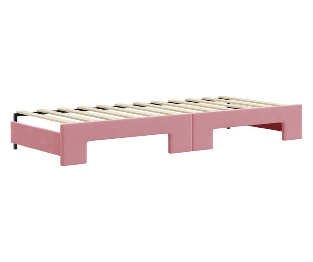 Daybed με επέκταση και στρώμα, Ροζ, 80x200 εκ., Βελούδο - 5