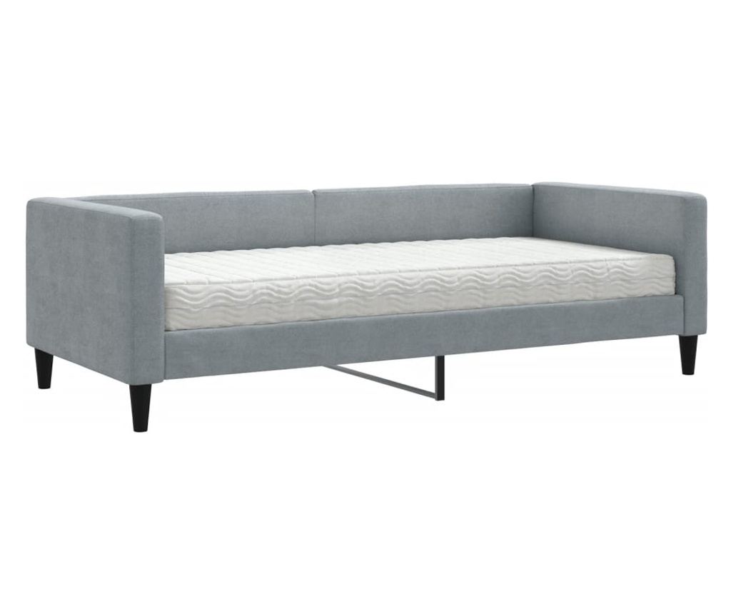Daybed με στρώμα, ανοιχτό γκρι, 90x190 εκ., ύφασμα - 2