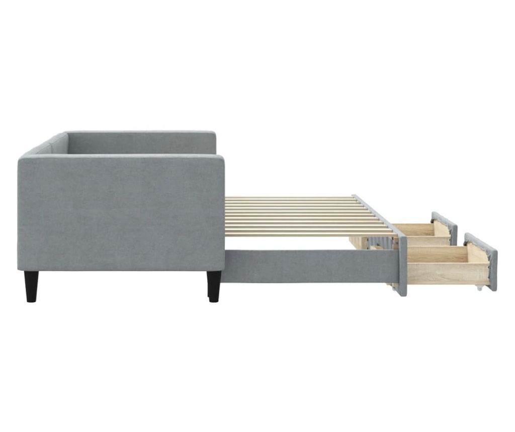 Daybed με επέκταση και συρτάρια, ανοιχτό γκρι, 80x200 εκ. ύφασμα - 4