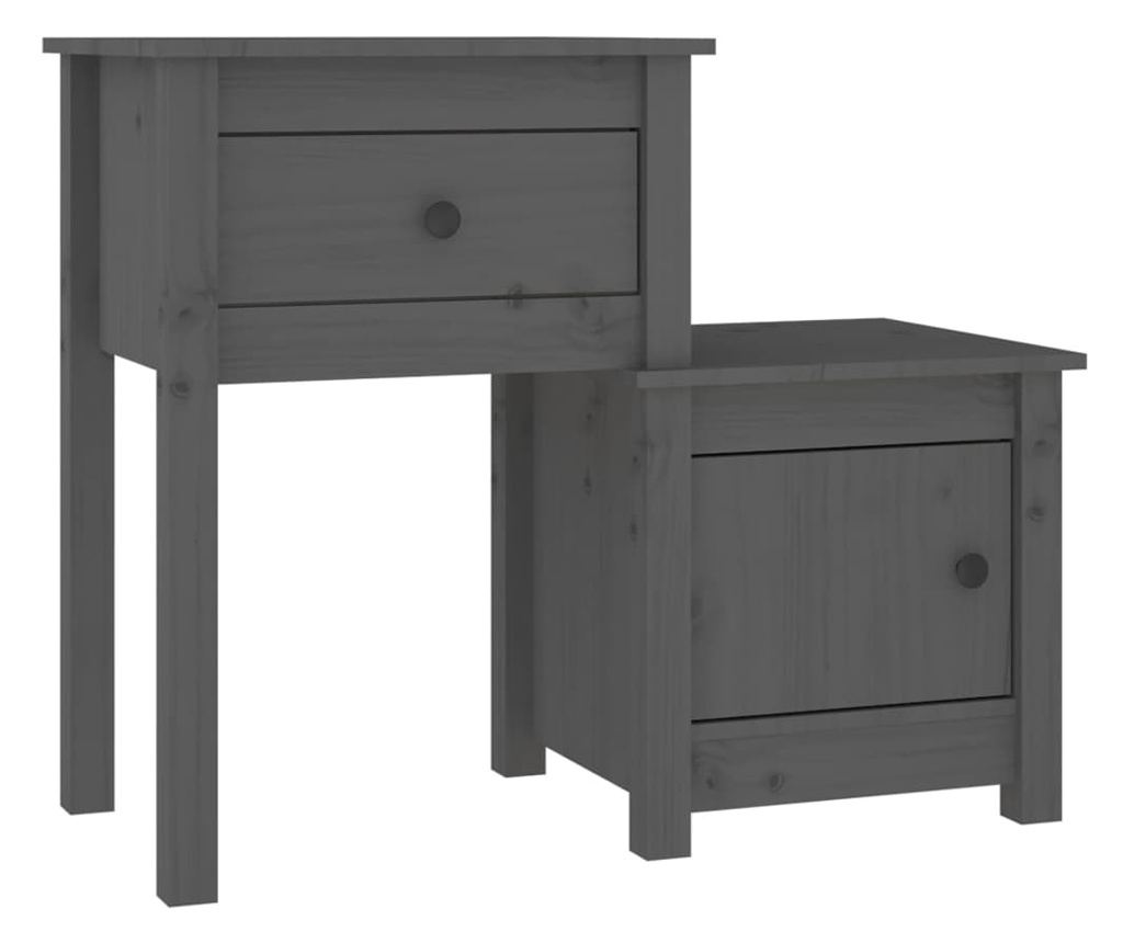 κομοδίνο, γκρι, 79,5x38x65,5 εκ., μασίφ ξύλο πεύκου - 2