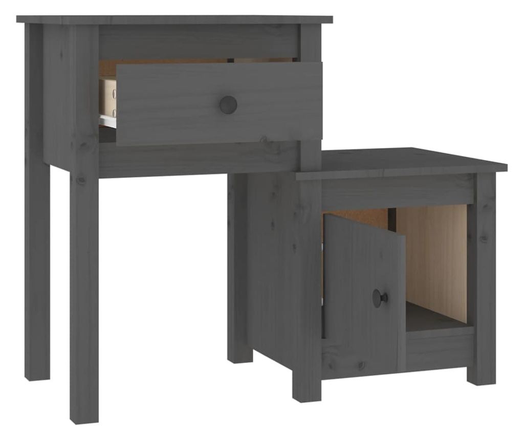 κομοδίνο, γκρι, 79,5x38x65,5 εκ., μασίφ ξύλο πεύκου - 3
