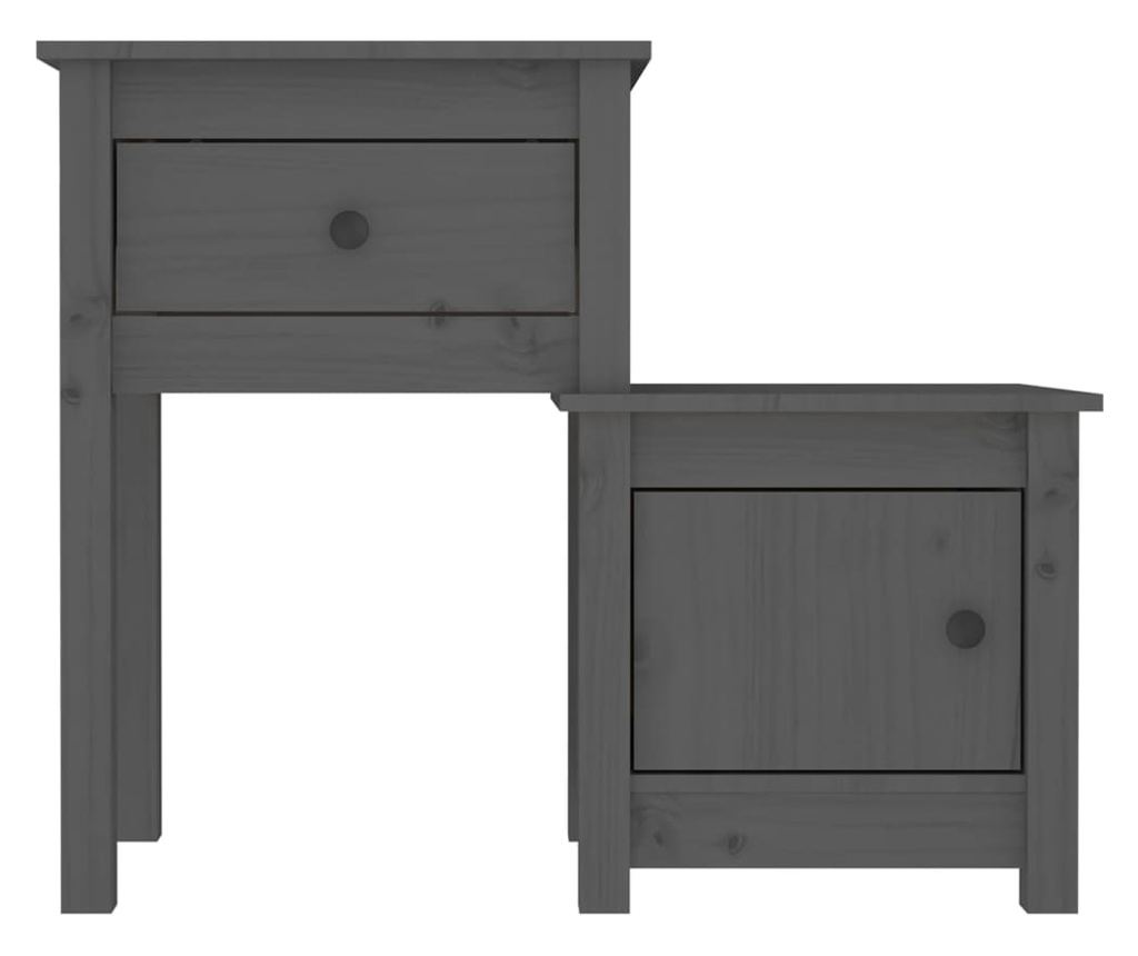 κομοδίνο, γκρι, 79,5x38x65,5 εκ., μασίφ ξύλο πεύκου - 4