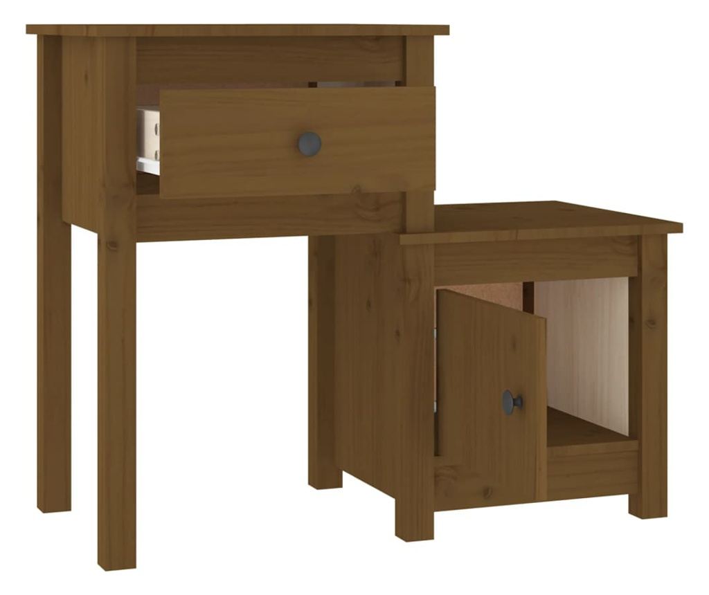 Κομοδίνο, καφέ μέλι, 79.5x38x65.5 εκ., μασίφ ξύλο πεύκου - 3